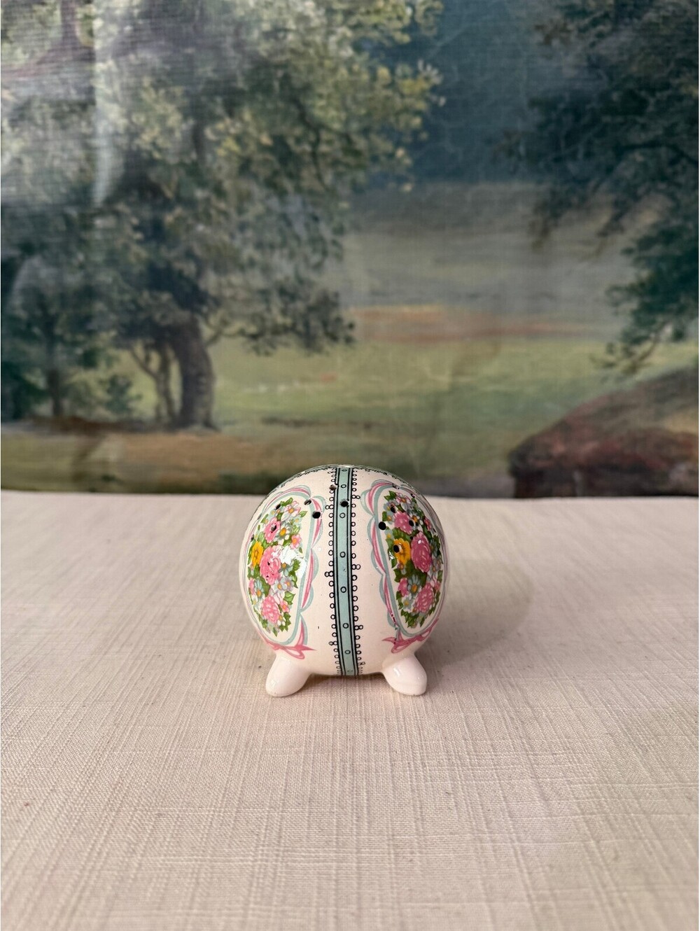 Vintage Porcelain Ceramic Pomander on Three Feet Floral Design